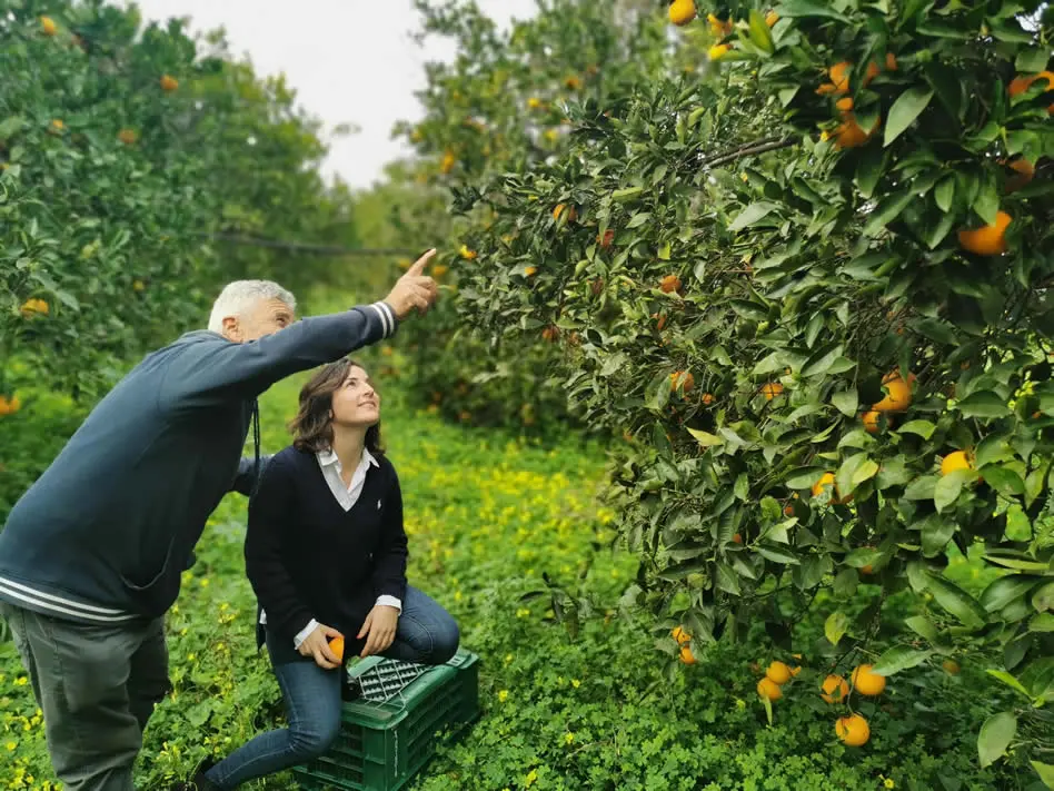 La famiglia Biosiculà tra gli alberi dell'azienda